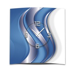 Wanduhr XXL 3D Optik Dixtime blau silber Wellen 50x50 cm leises Uhrwerk GQ-017