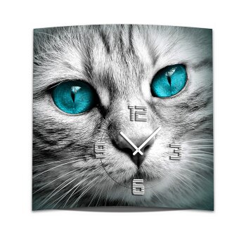 Wanduhr XXL 3D Optik Dixtime blaue Augen Katze 50x50 cm leises Uhrwerk GQ-015