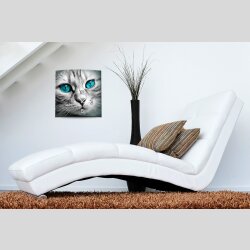 Wanduhr XXL 3D Optik Dixtime blaue Augen Katze 50x50 cm leises Uhrwerk GQ-015