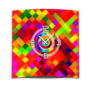 Wanduhr XXL 3D Optik Dixtime Mosaik rot 50x50 cm leises Uhrwerk GQ-008