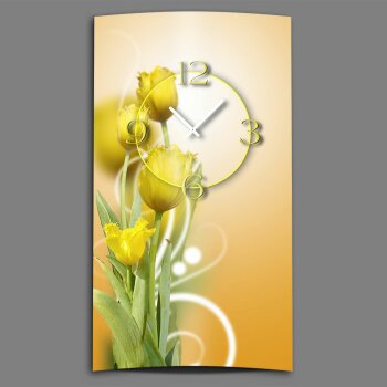 gelbe Tulpen Designer Wanduhr modernes Wanduhren Design leise kein ticken dixtime 3D-0171