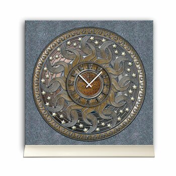 Tischuhr 30cmx30cm inkl. Alu-St&auml;nder -antikes Design Bronze Artefakt Astro Sterne ger&auml;uschloses Quarzuhrwerk -Wanduhr-Standuhr TU3786 DIXTIME