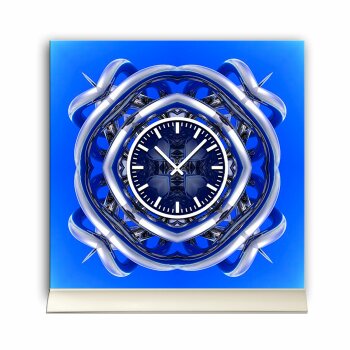 Tischuhr 30cmx30cm inkl. Alu-St&auml;nder -abstraktes Design Cyber Techno blau  ger&auml;uschloses Quarzuhrwerk -Wanduhr-Standuhr TU3868 DIXTIME