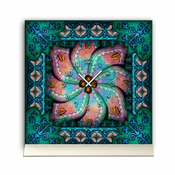 Tischuhr 30cmx30cm inkl. Alu-St&auml;nder -orientalisches Design Motiv Marokko-Fliese ger&auml;uschloses Quarzuhrwerk -Wanduhr-Standuhr TU3957 DIXTIME