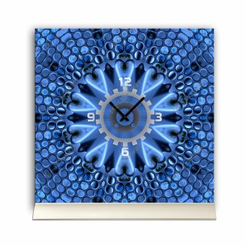 Tischuhr 30cmx30cm inkl. Alu-St&auml;nder -abstraktes Design blau ger&auml;uschloses Quarzuhrwerk -Wanduhr-Standuhr TU3996 DIXTIME 