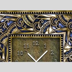 Tischuhr 30cmx30cm inkl. Alu-St&auml;nder -antikes Design Vintage Fliesenmuster gold blau ger&auml;uschloses Quarzuhrwerk -Wanduhr-Standuhr TU4104 DIXTIME