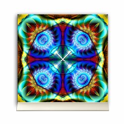 Tischuhr 30cmx30cm inkl. Alu-St&auml;nder -abstraktes Design Kaleidoskop Fraktal bunt  ger&auml;uschloses Quarzuhrwerk -Wanduhr-Standuhr TU4196 DIXTIME 