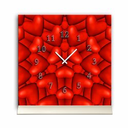 Tischuhr 30cmx30cm inkl. Alu-St&auml;nder -modernes Design Herzen rot  ger&auml;uschloses Quarzuhrwerk -Wanduhr-Standuhr TU4276 DIXTIME