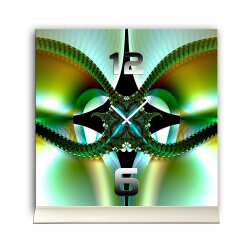 Tischuhr 30cmx30cm inkl. Alu-St&auml;nder -abstraktes Design Kaleidoskop gr&uuml;n  ger&auml;uschloses Quarzuhrwerk -Wanduhr-Standuhr TU4329 DIXTIME