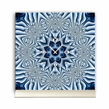Tischuhr 30cmx30cm inkl. Alu-St&auml;nder -modernes Design Kaleidoskop blau  ger&auml;uschloses Quarzuhrwerk -Wanduhr-Standuhr TU4409 DIXTIME
