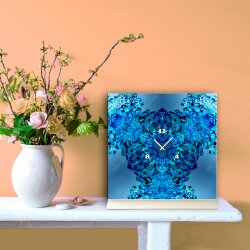 Tischuhr 30cmx30cm inkl. Alu-St&auml;nder -modernes Design Kaleidoskop blau  ger&auml;uschloses Quarzuhrwerk -Wanduhr-Standuhr TU4419 DIXTIME 