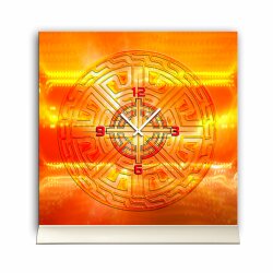 Tischuhr 30cmx30cm inkl. Alu-St&auml;nder -mystisches Design orange  ger&auml;uschloses Quarzuhrwerk -Wanduhr-Standuhr TU4450 DIXTIME 