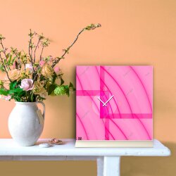 Tischuhr 30cmx30cm inkl. Alu-St&auml;nder -abstraktes Design rosa pink  ger&auml;uschloses Quarzuhrwerk -Wanduhr-Standuhr TU5011 DIXTIME