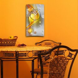 Abstrakt gelb orange hochkant Designer Wanduhr modernes Wanduhren Design leise kein ticken dixtime 3D-0049
