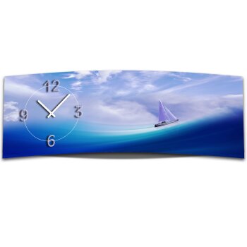 Wanduhr XXL 3D Optik Dixtime blau Meer Schiff 30x90 cm leises Uhrwerk GL-018