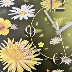 gelb wei&szlig;e Blumen Designer Wanduhr modernes Wanduhren Design leise kein ticken dixtime 3DS-0106