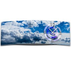 Wanduhr XXL 3D Optik Dixtime blau Wolkenhimmel 30x90 cm leises Uhrwerk GL-014