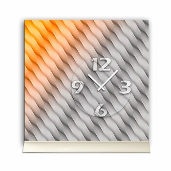 Tischuhr 30cmx30cm inkl. Alu-St&auml;nder -grafisches Design grau orange  ger&auml;uschloses Quarzuhrwerk -Kaminuhr-Standuhr TU6054 DIXTIME