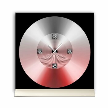 Tischuhr 30cmx30cm inkl. Alu-St&auml;nder -modernes Design rot schwarz  ger&auml;uschloses Quarzuhrwerk -Wanduhr-Standuhr TU6008 DIXTIME 