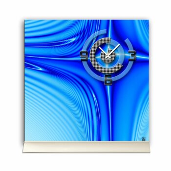 Tischuhr 30cmx30cm inkl. Alu-St&auml;nder -modernes Design blau  ger&auml;uschloses Quarzuhrwerk -Wanduhr-Standuhr TU5021 DIXTIME 