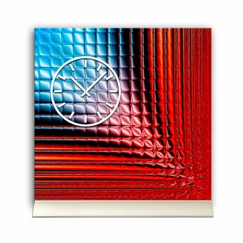 Tischuhr 30cmx30cm inkl. Alu-St&auml;nder -abstraktes Design  blau rot ger&auml;uschloses Quarzuhrwerk -Wanduhr-Standuhr TU3169 DIXTIME  