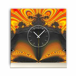 Tischuhr 30cmx30cm inkl. Alu-St&auml;nder -abstraktes Design  schwarz orange gelb rot ger&auml;uschloses Quarzuhrwerk -Wanduhr-Standuhr TU3160 DIXTIME  