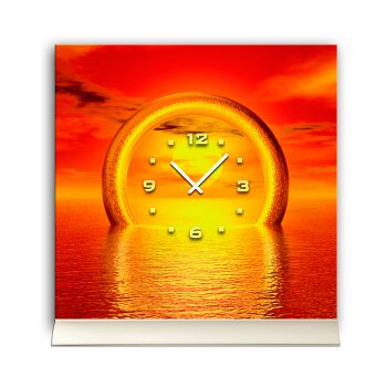 Tischuhr 30cmx30cm inkl. Alu-St&auml;nder -Sonnenuntergang orange ger&auml;uschloses Quarzuhrwerk -Kaminuhr-Standuhr TU3088 DIXTIME