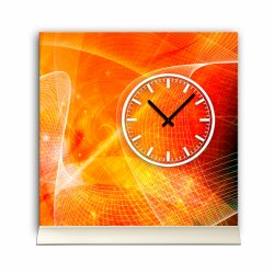 Tischuhr 30cmx30cm inkl. Alu-St&auml;nder - modernes Design orange ger&auml;uschloses Quarzuhrwerk - Wanduhr-Standuhr TU3418 DIXTIME  