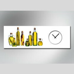 Dixtime Designer Wanduhr,30cm x 90cm Wanduhren, stylische K&uuml;chenuhr,puristisch, Oliven&ouml;l, Flaschen, wei&szlig;, 4175-0009