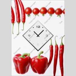 Dixtime Designer Wanduhr,30cm x 40cm Wanduhren, stylische K&uuml;chenuhr, rot wei&szlig;, Paprika Tomate Peperoni 4182-0009  