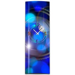 Wanduhr XXL 3D Optik Dixtime abstrakt blau 30x90 cm hochkant leises Uhrwerk GL-005H